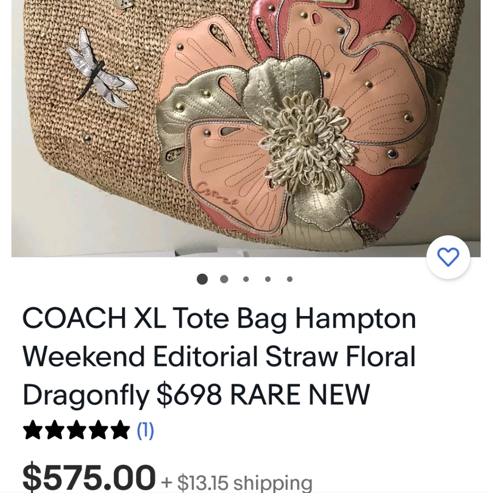 Coach Limited Edition Hamptons Editorial Weekend Straw Dragonfly Flower Tote 213 - Picture 13 of 16